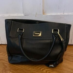 Tignanello Black Pebbled Leather Tote with Gold Plaque